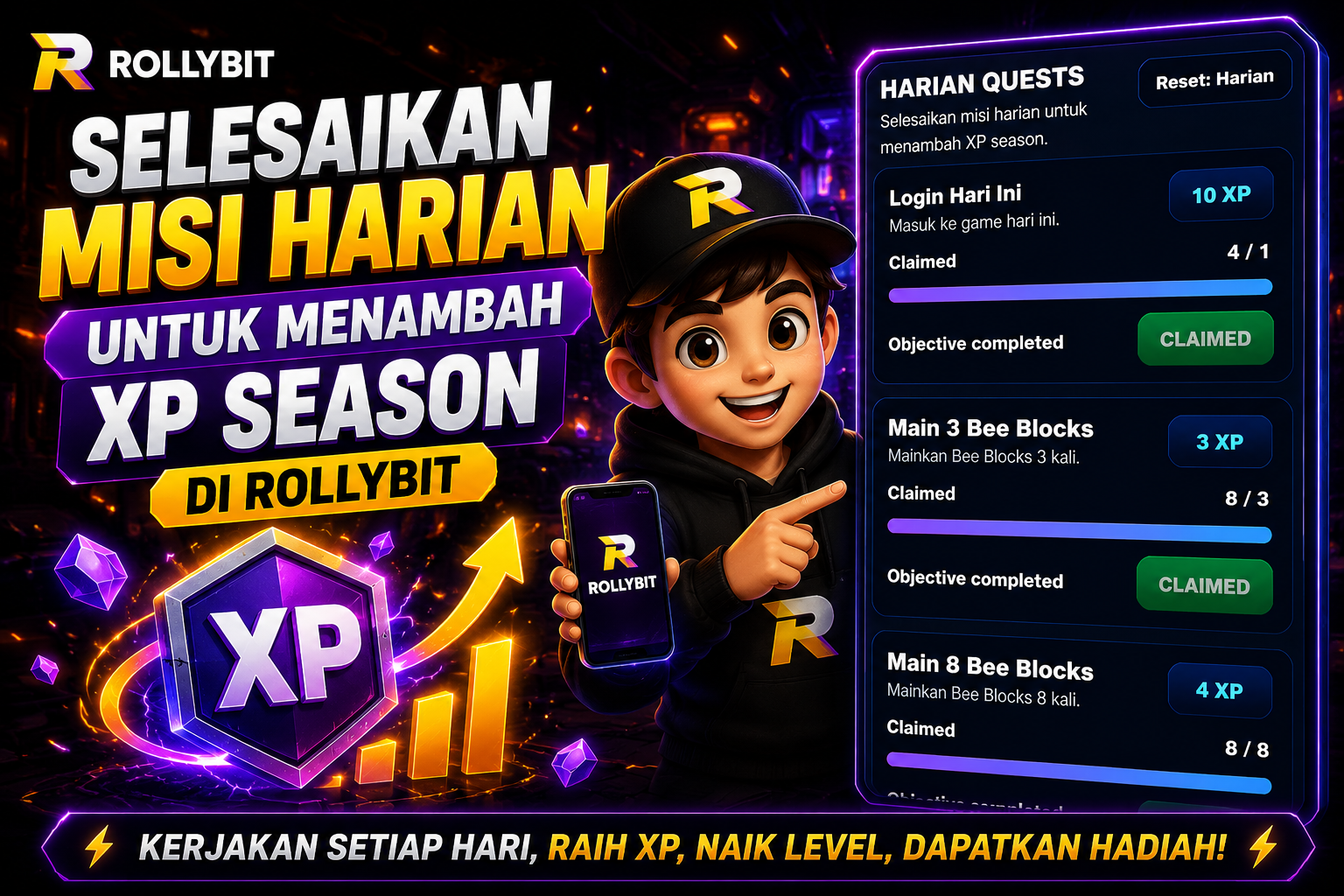 Selesaikan Misi Harian untuk Menambah XP Season di Rollybit